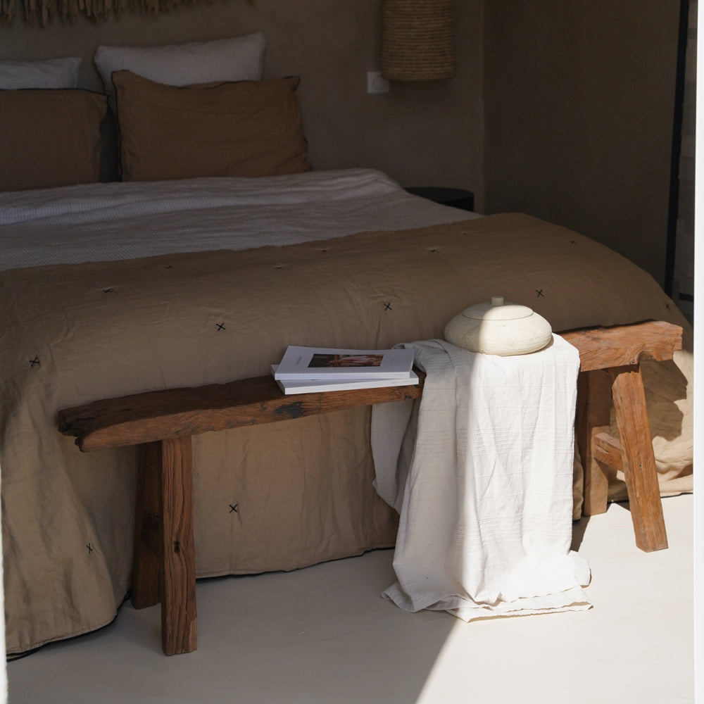 Banc rustique en bois de teck recyclé 120 à 150 cm