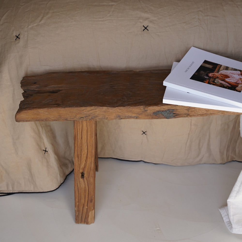 Banc rustique en bois de teck recyclé 120 à 150 cm