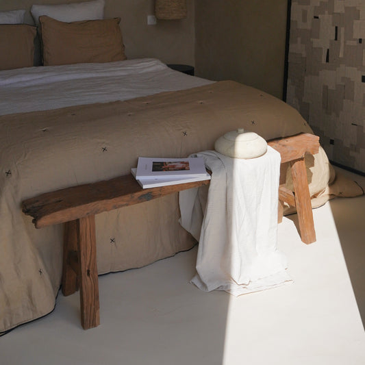 Banc rustique en bois de teck recyclé 120 à 150 cm