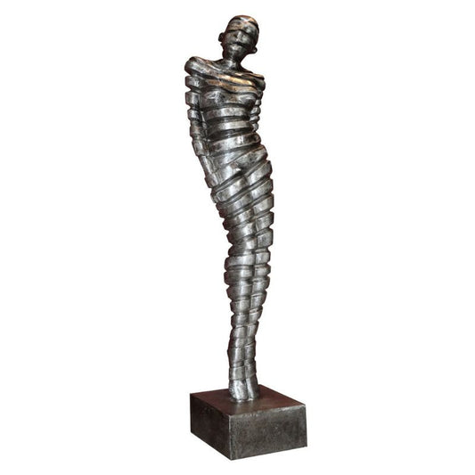statue momie découpée en aluminium couleur argent