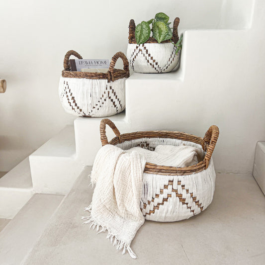 Panier Putih en fibre de banane naturelle et macramé