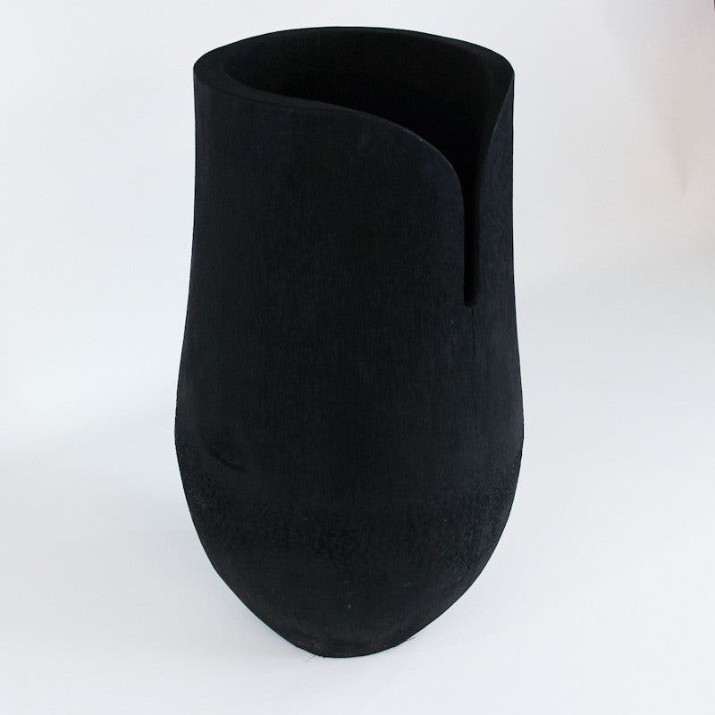 Haut pot Palm en bois de palmier brûlé noir  (100*50*55 cm)