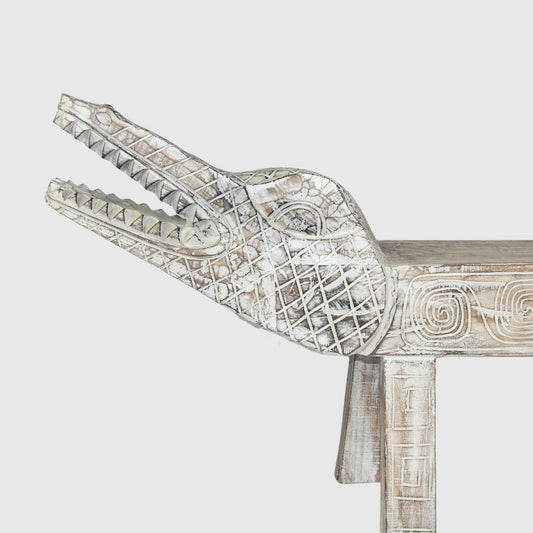 Banc crocodile double têtes en bois recyclé sculpté de Bali