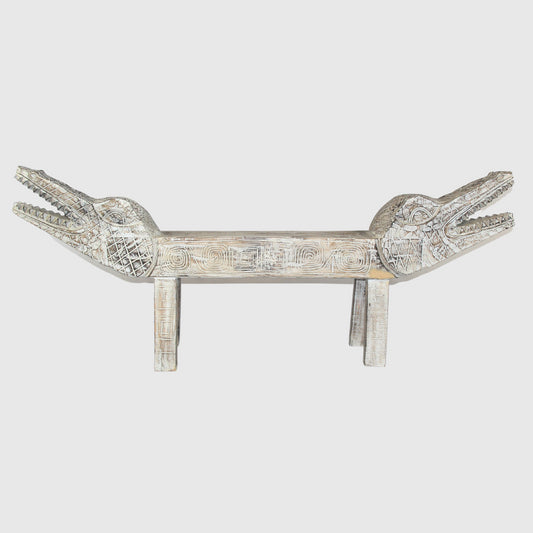 Banc crocodile double têtes en bois recyclé sculpté de Bali