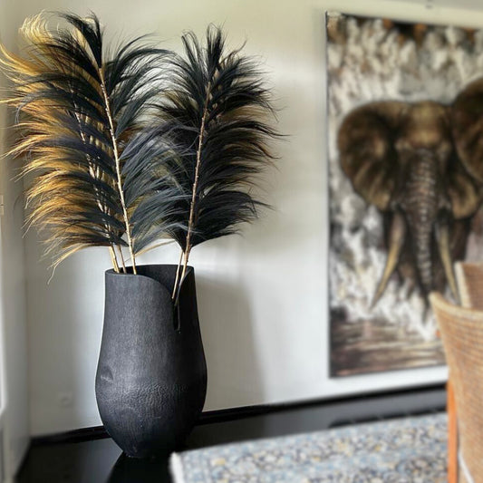 Haut pot Palm en bois de palmier brûlé noir  (100*50*55 cm)