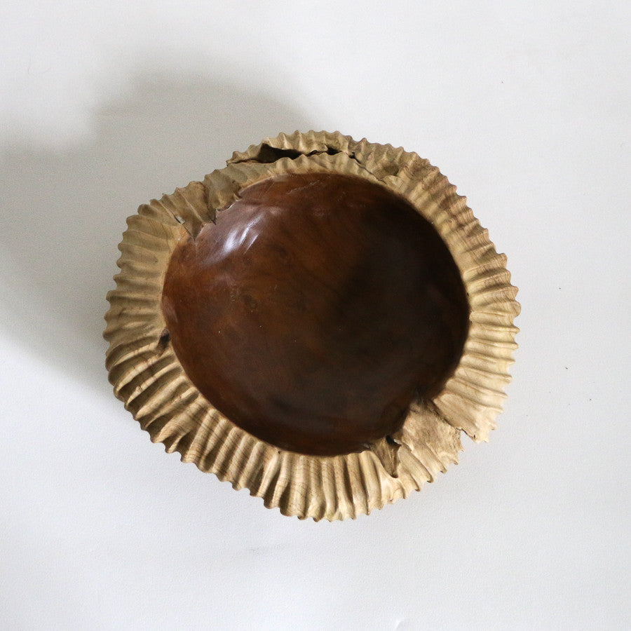 Grand bol / vide-poches strié en teck - 40 cm