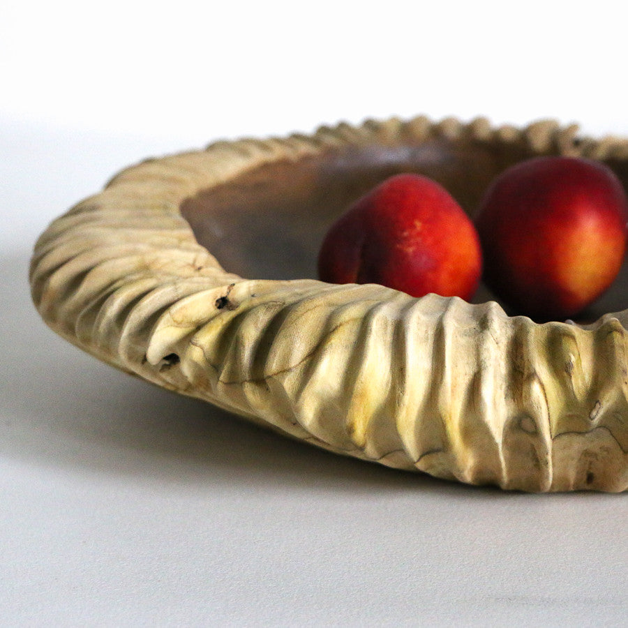 Grand bol / vide-poches strié en teck - 40 cm