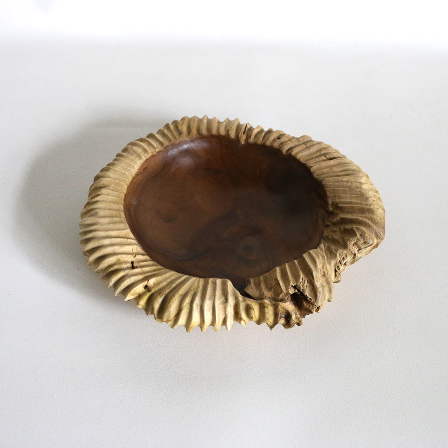 Grand bol / vide-poches strié en teck - 40 cm