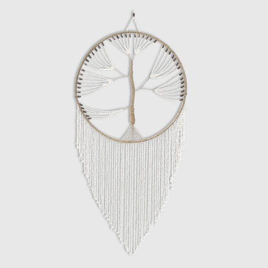 Décoration murale arbre de vie en coquillages et fibres naturelles