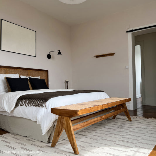 Banc Rattanian en bois de teck et cannage