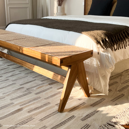 Banc Rattanian en bois de teck et cannage