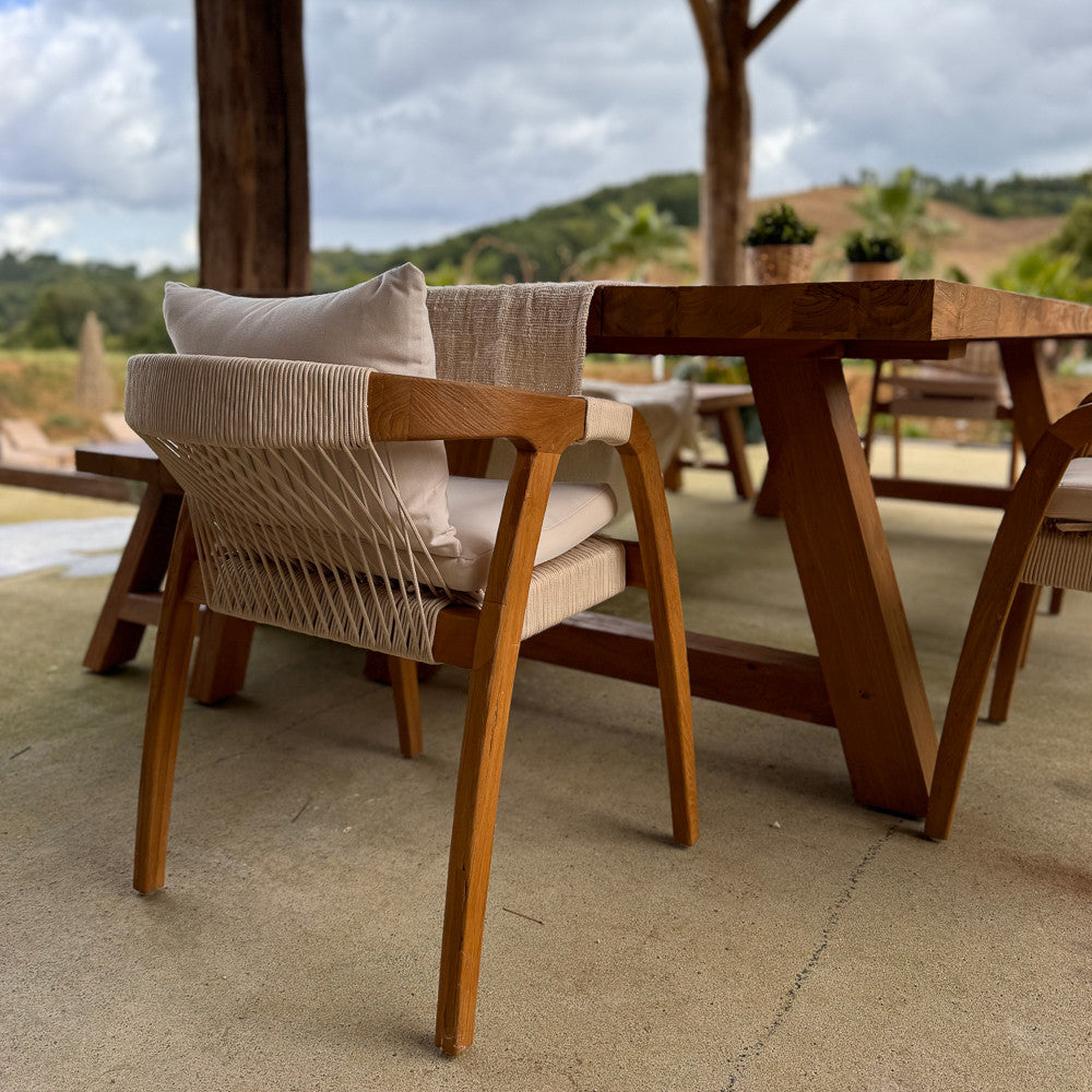 Chaise extérieure en bois de teck et corde synthétique - Douma
