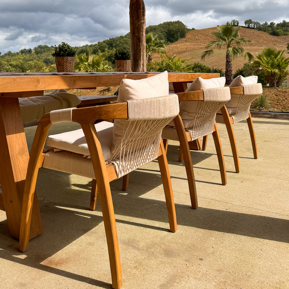 Chaise extérieure en bois de teck et corde synthétique - Douma