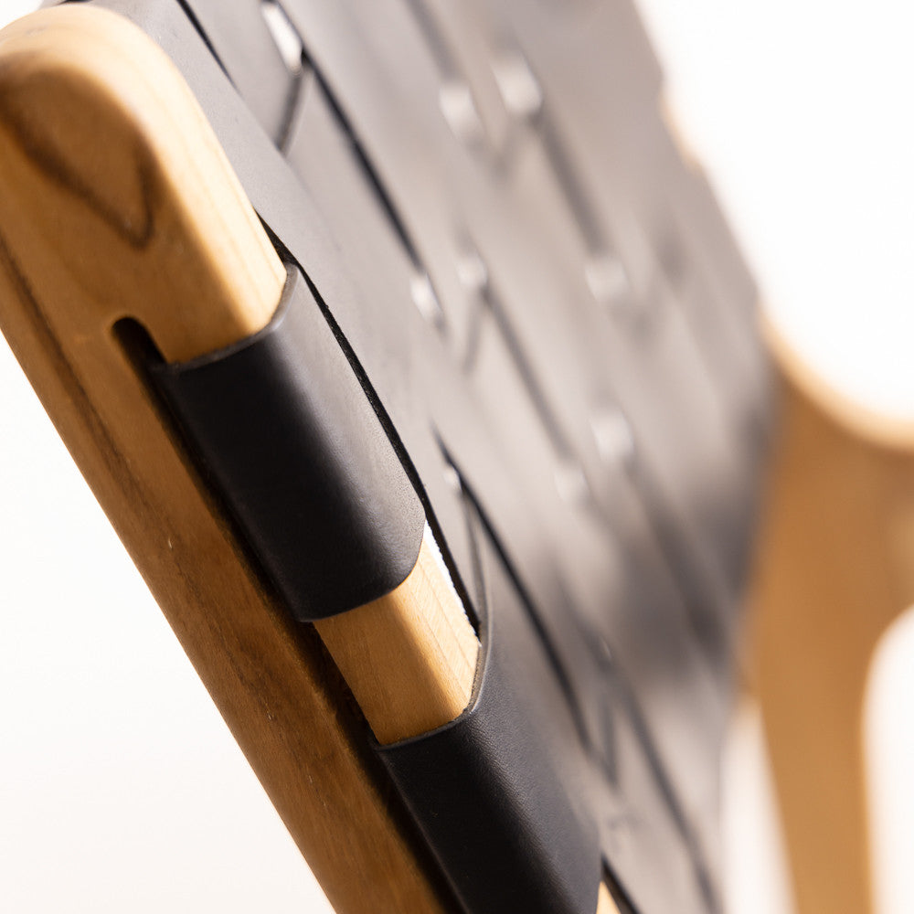 Chaise haute en bois de teck - Oka cuir noir