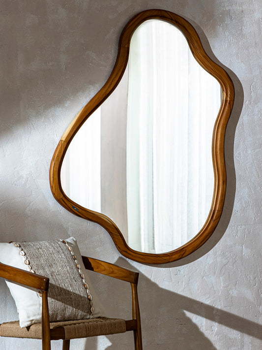 Miroir asymétrique en bois massif - Jati