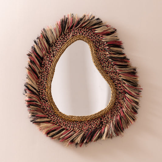 Miroir organique Aba en fibre d'abaca tricolore