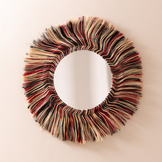 Miroir rond Jiwa en fibre d'abaca tricolore