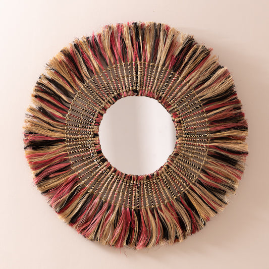 Miroir rond Sula en fibre d'abaca tricolore