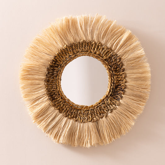 Miroir rond Boro en fibre de banane naturelle