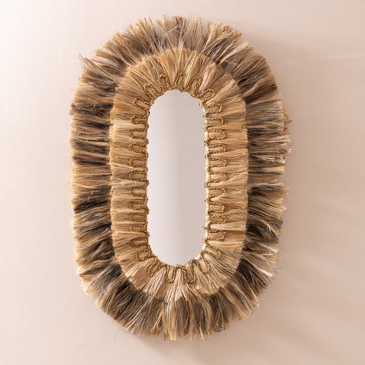 Miroir oval mural Kesawa en fibres naturelles