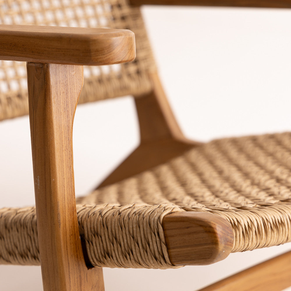 Fauteuil accoudoir en bois de teck et corde synthétique
