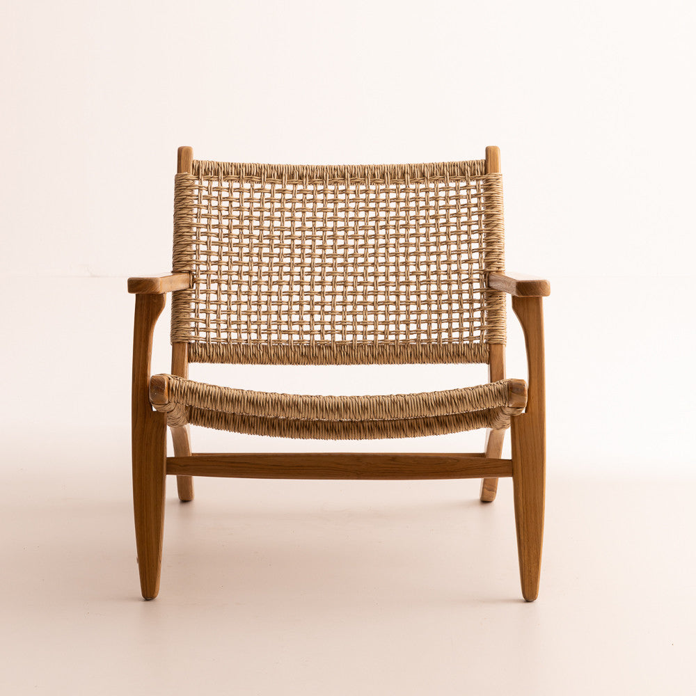 Fauteuil accoudoir en bois de teck et corde synthétique
