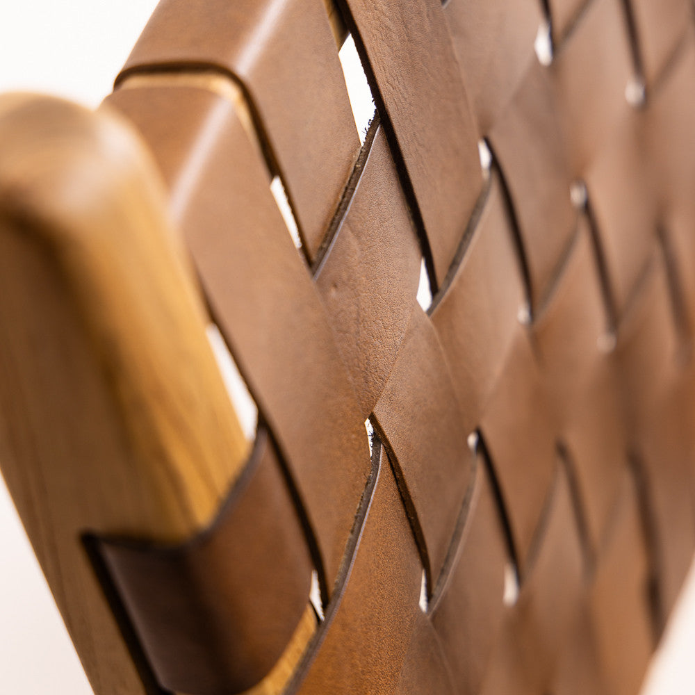 Chaise en bois de Teck et Cuir Marron Antique - Karna