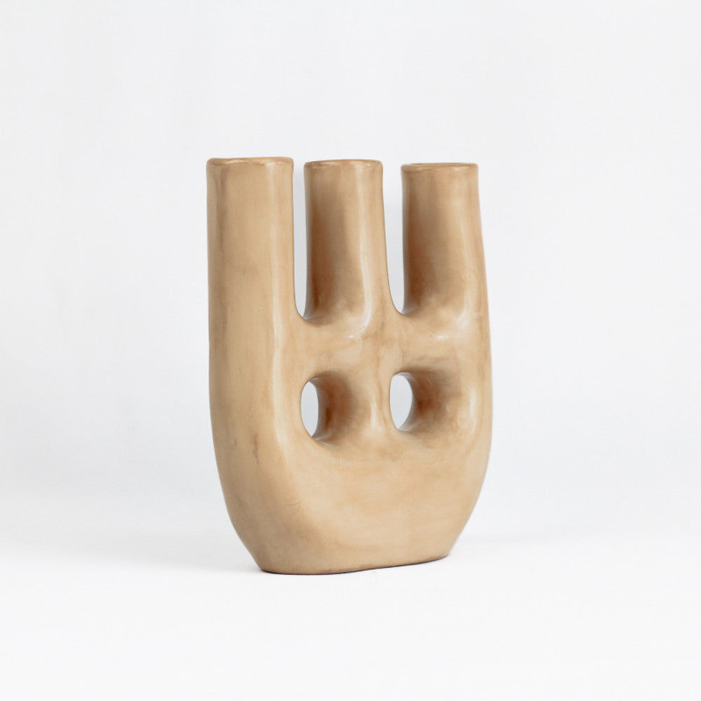 Vase 3 têtes 2 trous en argile
