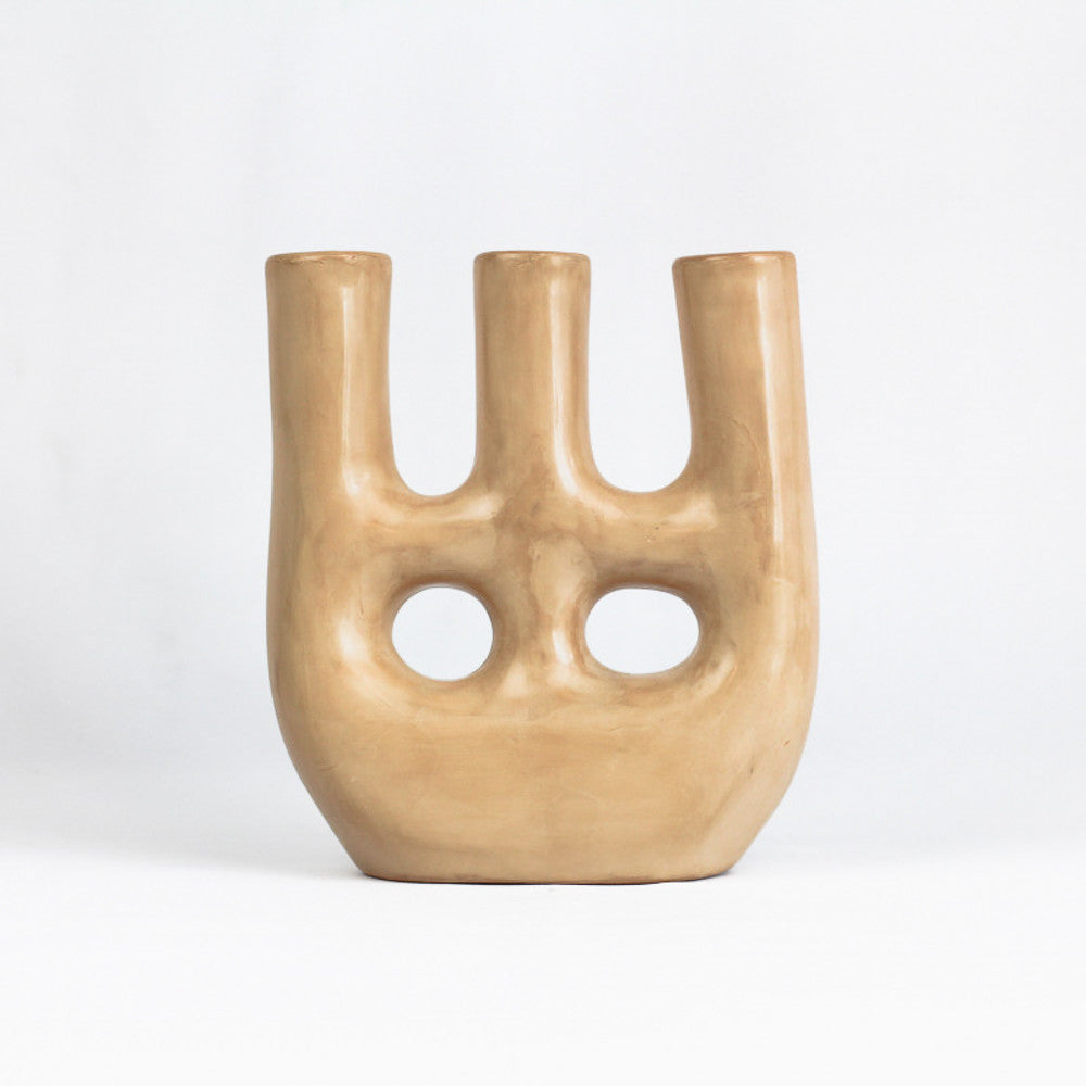 Vase 3 têtes 2 trous en argile