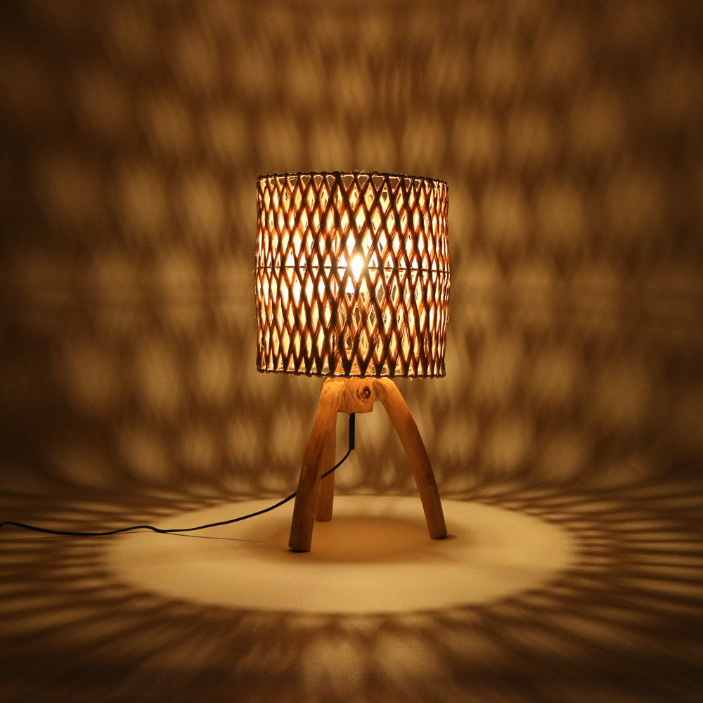 Lampe à poser Cabang en bois et fibre d'abaca