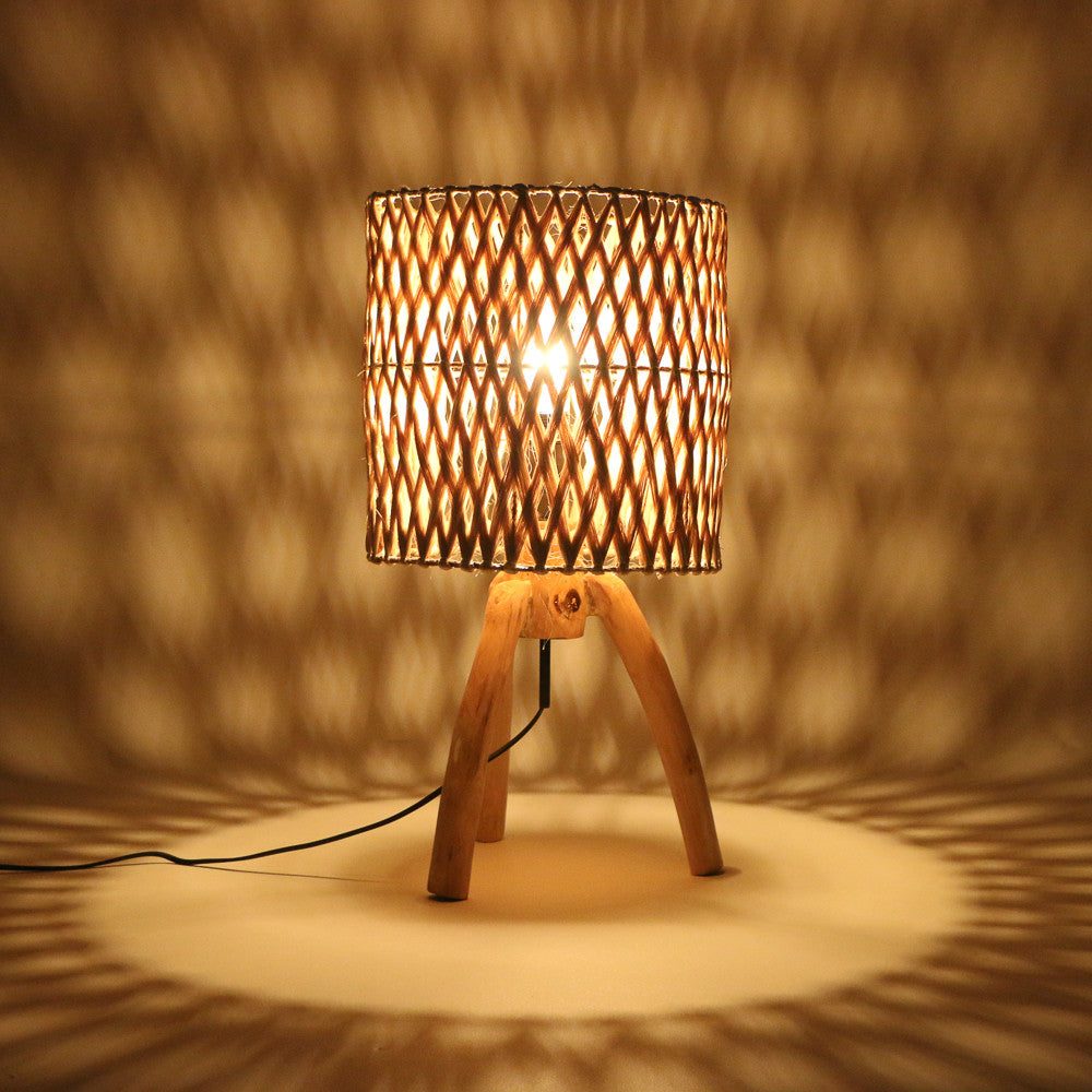 Lampe à poser Cabang en bois et fibre d'abaca