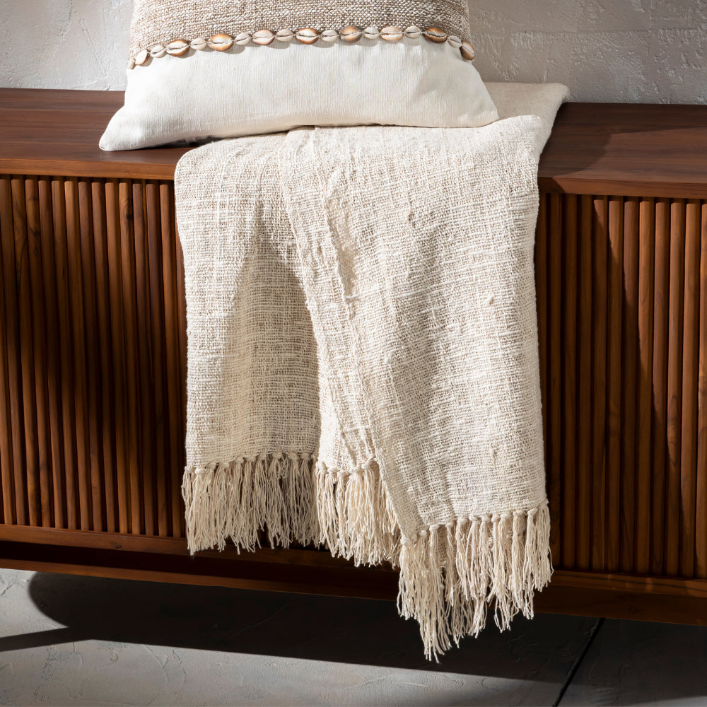 Plaid artisanal écru / beige 210*130 cm