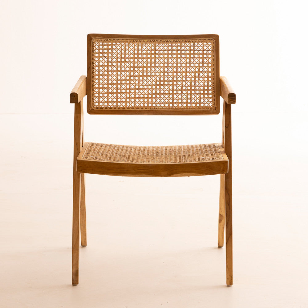Chaise en teck et cannage Dwi (imitation Jeanneret)