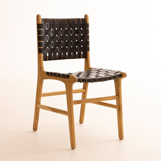 Chaise en bois de teck et cuir noir - Karna